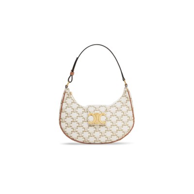CELINE MEDIUM AVA TRIOMPHE BAG IN TRIOMPHE CANVAS AND CALFSKIN 114492BZJ.01BC (23*13.5*6cm)
